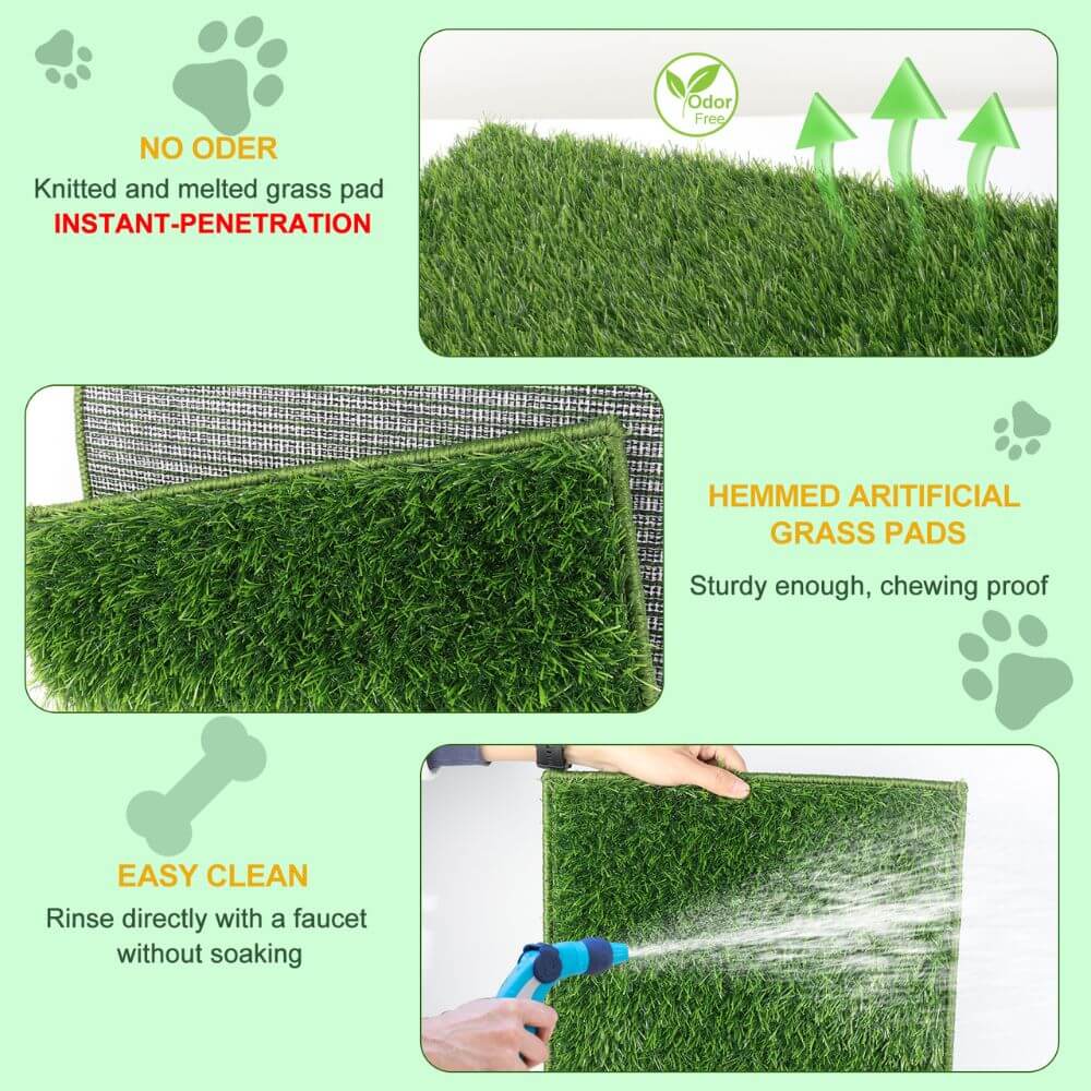 MEEXPAWS Dog Grass Pad with Tray URINE-INSTANT-PENETRATION Artificial Dog Potty Grass 2 Reusable Pee Pad & Foldable Liner Base
