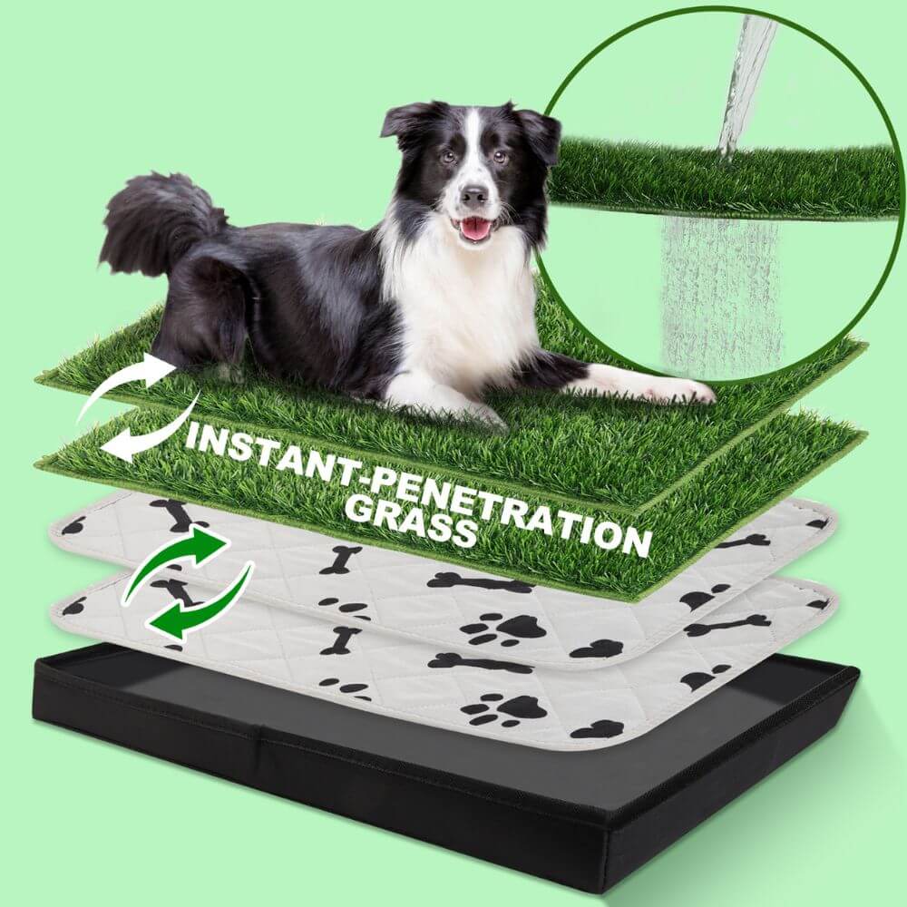 MEEXPAWS Dog Grass Pad with Tray URINE-INSTANT-PENETRATION Artificial Dog Potty Grass 2 Reusable Pee Pad & Foldable Liner Base