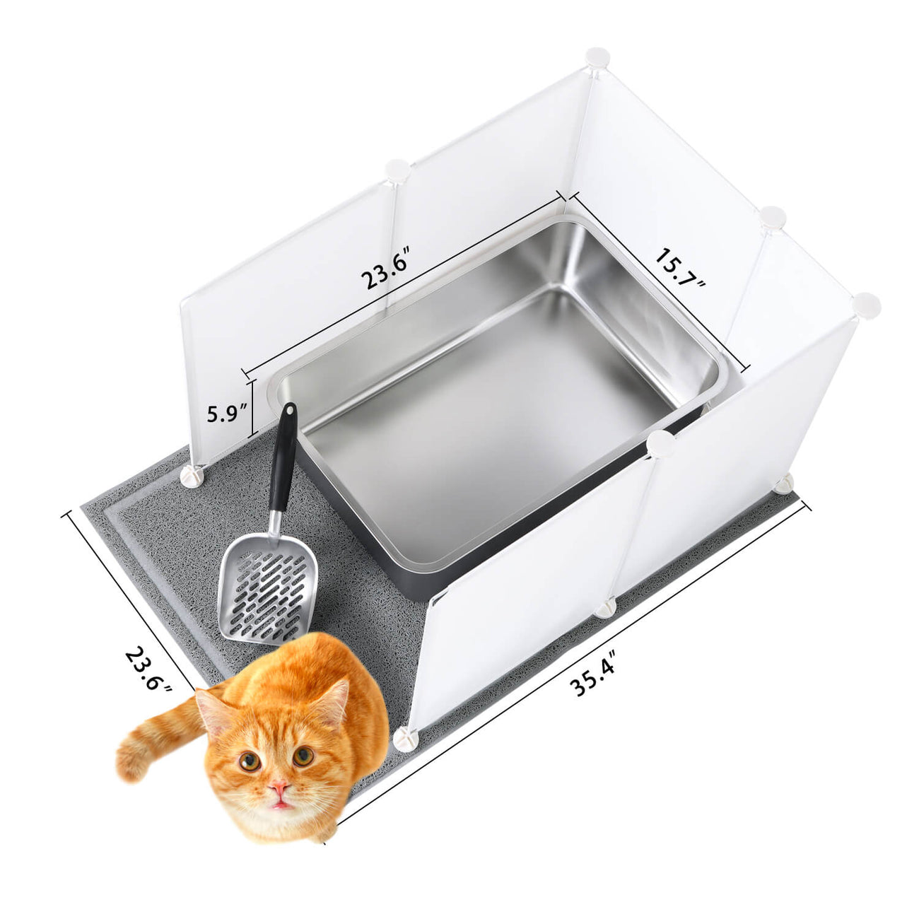 Cat Stainless Steel Litter Box with Enclosure Kit Extra Large MEEXPAWS